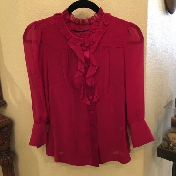 NWT-BANANA REPUBLIC Women Fushia 2-Piece 100% Silk Ruffled Blouse Size XS
